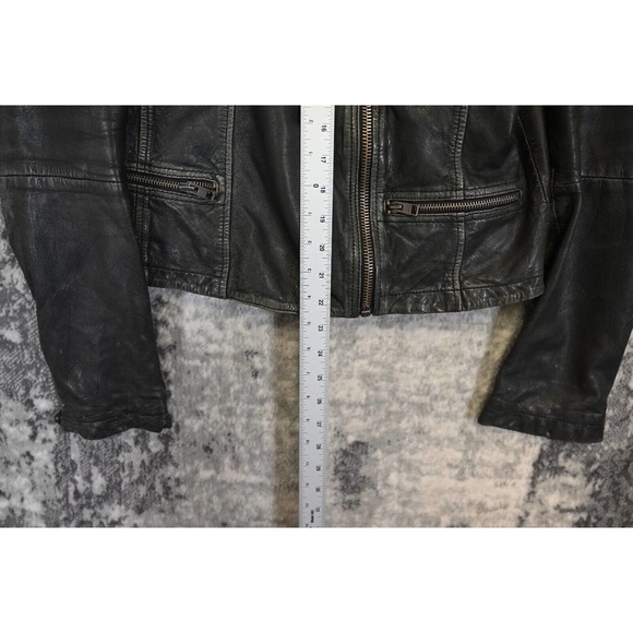 All Saints Black Quilted Leather Moto Style Zip Jacket Size Womens 10 - Picture 6 of 10